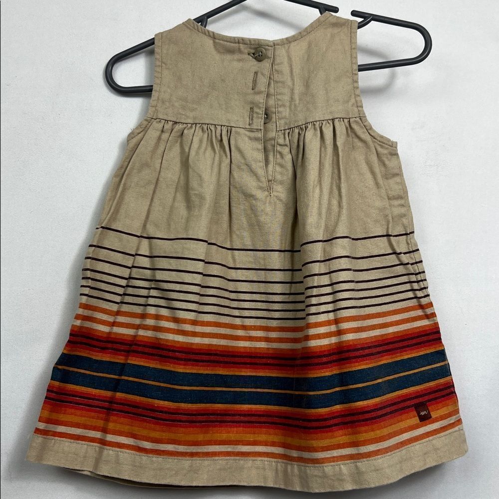 Tea Collection Tan and Orange Stripe linen dress 6-12 months - Picture 8 of 14